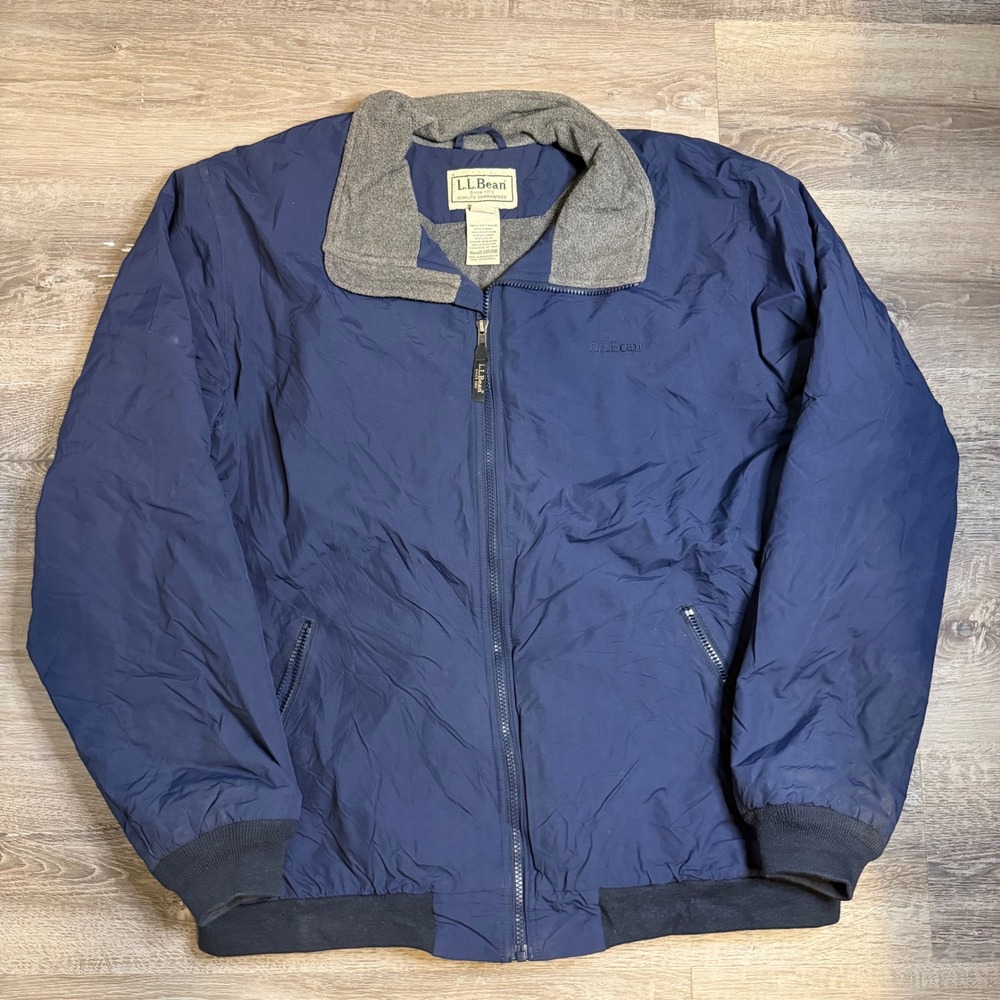 LL Bean Warm-Up Jacket Mens XL Tall Navy Blue Fleece Lined Full Zip Nylon 205108